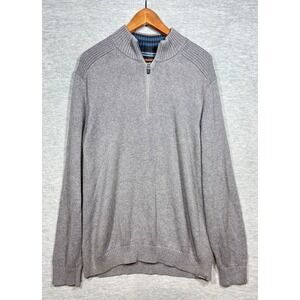 Eddie Bauer Mens Sweater XL Tall Grey‎ Quarter Zip Pullover Casual Cotton